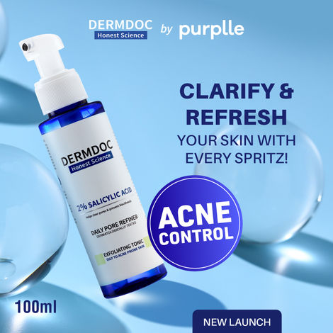 Buy DERMDOC 2% Salicylic Acid Facial Tonic Spray (100 ml) | Gentle Exfoliating Toner | Unclogs Pores, Targets Active Acne & Controls Excess Oil -Purplle