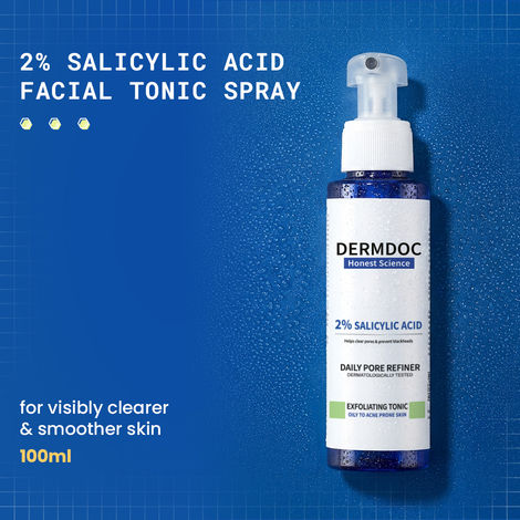 Buy DERMDOC 2% Salicylic Acid Facial Tonic Spray (100 ml) | Gentle Exfoliating Toner | Unclogs Pores, Targets Active Acne & Controls Excess Oil&nbsp;-Purplle