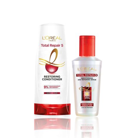 Buy L'Oreal Paris Total Repair 5 Smoothing Hair Care Power Combo ( Total Repair 5 Serum (80 ml), Total Repair 5AA Restoring Conditioner (180 ml))-Purplle