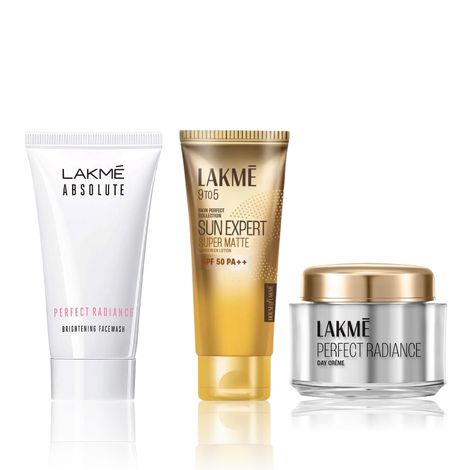 Buy Lakme Radiant Glow Skin Essentials Kit 1 ( Perfect Radiance Brightening Face Wash, Illuminated Look (50 gm) + Sun Expert SPF 50 Super Matte Lotion (50 ml) +Skin Ultime Collection Day Cream With Niacinamide (50 gm))-Purplle