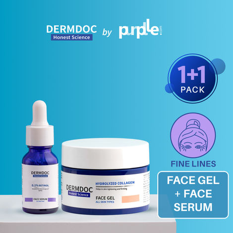 Buy DERMDOC Combo Kit for Wrinkle Care | Collagen Face Gel (50 gm) & 0.1% Retinol Face Serum (15 ml)| gentle retinol serum | serum for wrinkles anti ageing treatment | skin tightening gel | retinol for all skin types-Purplle