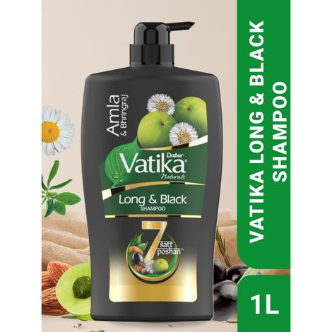 Buy Dabur Vatika Long & Black Shampoo, with the Goodness of Amla & Bhringraj for Shiny, Black Hair - 1L | Provides gentle cleansing, conditioning and nourishment to hair-Purplle