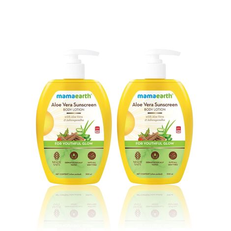 Buy Mamaearth Aloe Vera Sunscreen Body Lotion SPF 30 - With Aloe Vera & Ashwagandha For a Youthful Glow - 300 ml (Pack of 2)-Purplle