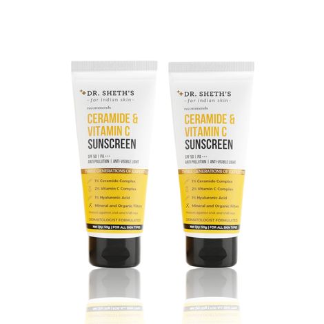 Buy Dr. Sheth’s Sun Defense Duo: Ceramide & Vitamin C Sunscreen - Twin Pack (2 x 50g)-Purplle