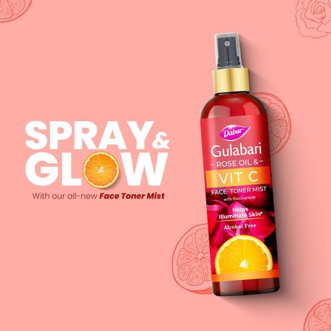 Buy Dabur Gulabari Rose Oil & Vitamin C Face Toner Mist with Niacinamide - 200ml | Toner for brightened skin | Improves Uneven Skin Tone, Tightens Pores | Alcohol free-Purplle