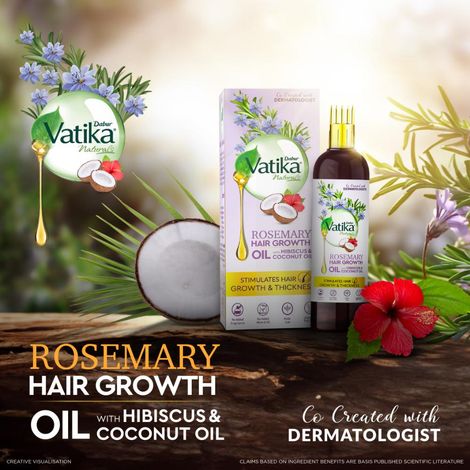 Buy Dabur Vatika Rosemary Hair Growth Oil with Hibiscus and Coconut Oil | Stimulates Hair Growth and Thickness | Co-Created with Dermatoligist | Made Safe | No Mineral Oil | No Added Fragrance | Animal Test Free 200 ml-Purplle