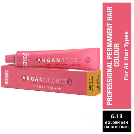 Buy Streax Professional Argan Secrets Permanent Hair Colourant Cream - Golden Ash Dark Blonde 6.13 ( Enriched with Argan Oil) For All hair types , 60 gm-Purplle
