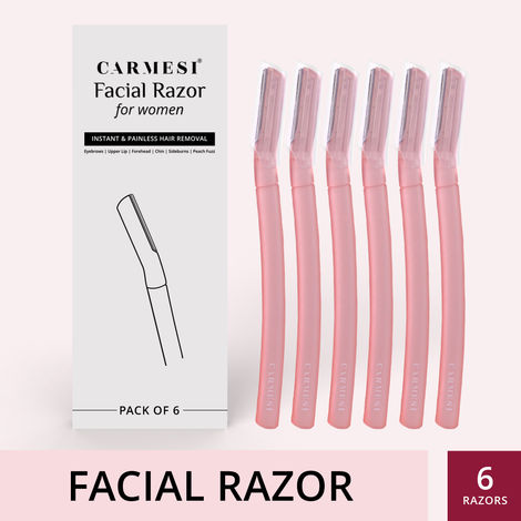 Buy Carmesi Reusable Face Razor for Women Facial Hair | Instant & Painless Hair Removal | For Eyebrows, Upper Lip, Forehead, Peach Fuzz, Chin and Sideburns | Dermaplaning Tool Pack of 6-Purplle