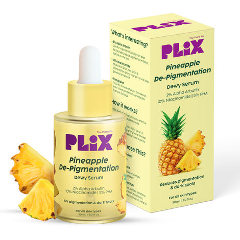 Buy PLIX 2% Alpha Arbutin Pineapple De-Pigmentation Dewy Face Serum for pigmentation & dark spots removal | For women & men with 10% Niacinamide, 5% PHA | Brighter, even-toned skin | 30 ml-Purplle
