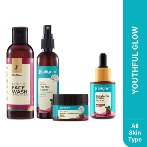 Buy Pilgrim Red Vine CTSM Skincare Kit, Combo of 4 – Cleanser, Toner, Serum & Moisturizer | Face Wash (100 ml) + Toner (100 ml) + Serum (30 ml) + Face Cream SPF 30 (50 gm) | For Men & Women-Purplle
