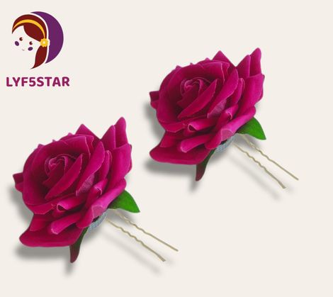 Buy LYF5STAR Handmade Dark Pink Rose Floral Bride Juda Pin For Women - Pack of 2-Purplle