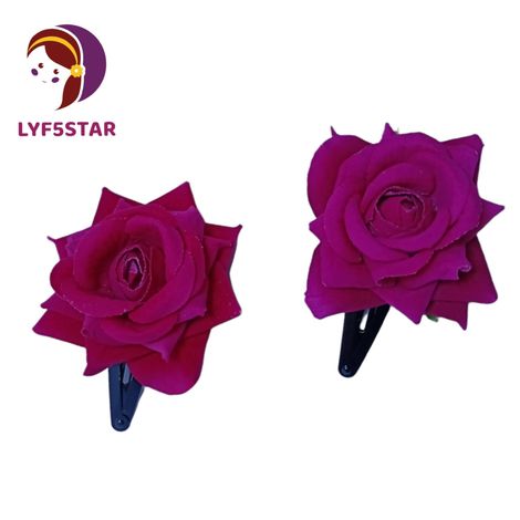 Buy LYF5STAR Artificial Dark Pink Rose Flower Handmade Bride Tiktok Hairpin - Pack of 2-Purplle