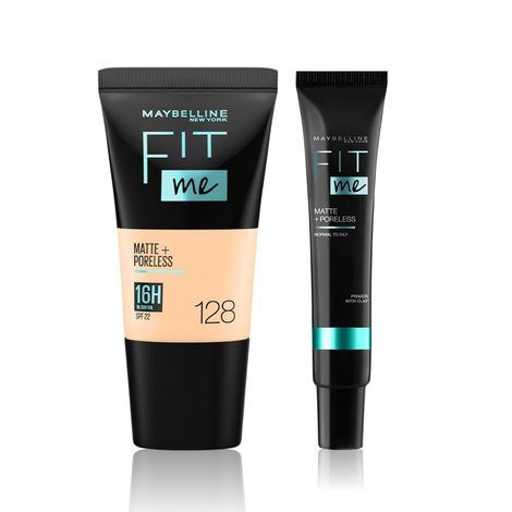 Buy Maybelline New York Fit Me Matte+Poreless Liquid Foundation Tube, 128 Warm Nude, 18ml +Fit me matte Poreless Primer-Purplle