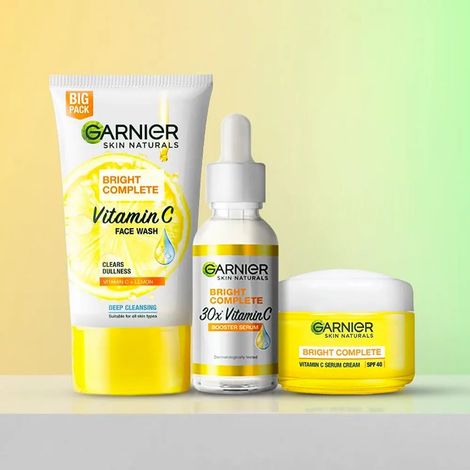 Buy Garnier Bright Complete (Vitamin C Serum, 30ml + Bright Complete Facewash, 150g +Bright complete Face serum cream UV,45 gm) - Combo Pack-Purplle