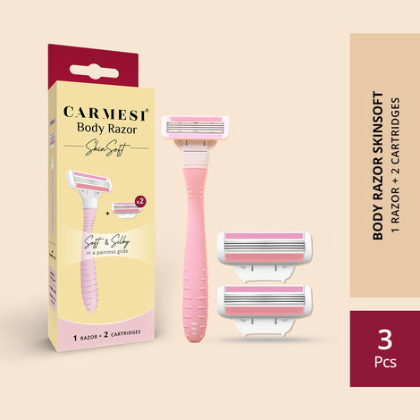 Buy Carmesi Body Razor SkinSoft - 1 Razor & 2 Cartridges | Aloe Vera & Vitamin C Moisture Strip For Smooth & Painless Hair Removal | Soft & Silky Skin | Safe, Hygienic, & Economical-Purplle