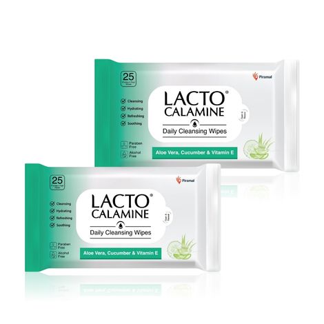 Buy Lacto Calamine Daily Cleansing Wipes Pack of 2, 50 Count-Purplle