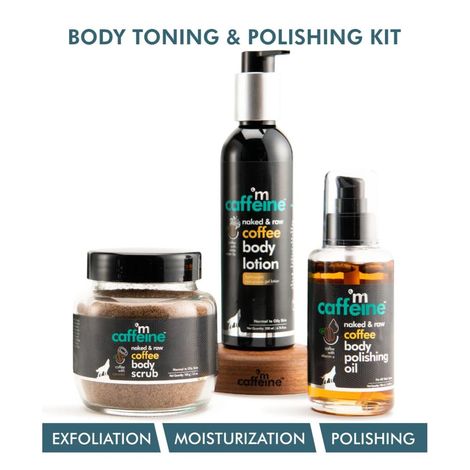 Buy mCaffeine Coffee Body Toning & Polishing Kit | Nourishing, Tan Removal, Moisturization | Body Oil, Body Scrub, Body Lotion | Paraben & Mineral Oil Free Combo of 3-Purplle