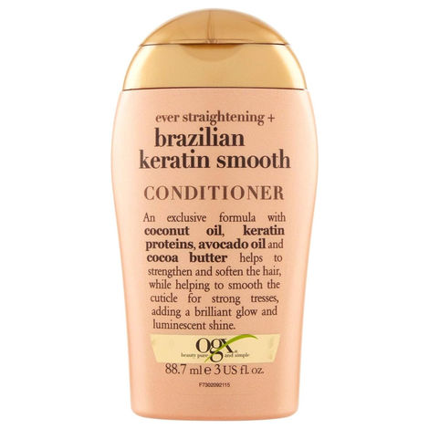 Buy OGX Ever Straightening Brazilian Keratin Smooth Conditioner | Coconut Oil, Keratin Proteins, Avocado Oil & Cocoa Butter, For Dry, Curly, Frizzy, Fine Hair Sulfate Parabens Free, 88.7 ml-Purplle