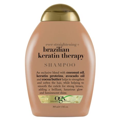 Buy OGX Ever Straightening Brazilian Keratin Smooth Shampoo | Coconut Oil, Keratin Proteins, Avocado Oil & Cocoa Butter, For Dry, Curly, Frizzy, Fine Hair Sulfate Parabens Free, 385 ml-Purplle