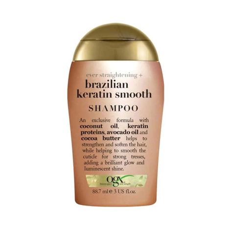 Buy OGX Ever Straightening Brazilian Keratin Smooth Shampoo | Coconut Oil, Keratin Proteins, Avocado Oil & Cocoa Butter, For Dry, Curly, Frizzy, Fine Hair Sulfate Parabens Free, 88.7ml-Purplle