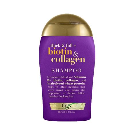 Buy OGX Thick & Full + Biotin & Collagen Volumizing Shampoo for Thin Hair, Thickening Shampoo with Vitamin B7 & Hydrolyzed Wheat Protein, Paraben-Free, Sulfate-Free Surfactants, 88.7 ml-Purplle