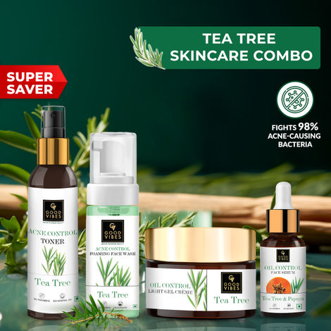 Buy Good Vibes Acne Control Tea Tree Combo (Foaming Facewash, Toner, Serum, Gel creme)-Purplle