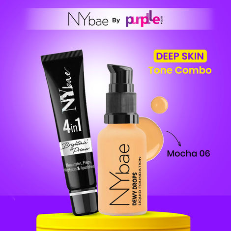 Buy NY Bae Prime & Dewy Deep Face Combo | Korean Glow | Brightening Primer | Minimizes Pores | Long Lasting | Dewy Foundation | Mocha 06 | Skin Tint-Purplle