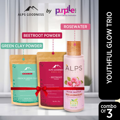 Buy Alps Goodness Youthful Glow Trio with Beetroot Powder, French Green Clay Powder & 100% Pure Rose Water I Skin Brightening Combo I Best for Glowing Skin I Pack of 3-Purplle