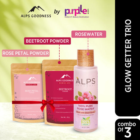 Buy Alps Goodness Glow Getter Trio | Beetroot powder + Rose Petal Powder + 100% Natural Rose water I Glow Up Kit I Skin Brightening Set I Pack of 3-Purplle