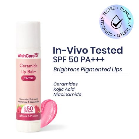 Buy WishCare Tinted Ceramide Brightening Lip Balm with SPF50 PA+++|In-Vivo Tested|Kojic Acid & Niacinamide|Fades Pigmentation and Heals Dry & Chapped Lips|Long Lasting Moisturization with UVA/UVB Protection|5 gm-Purplle