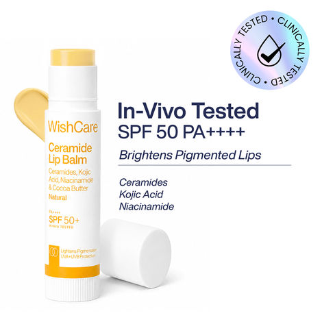 Buy WishCare Natural Ceramide Brightening Lip Balm with SPF50 PA+++|In-Vivo Tested|Kojic Acid & Niacinamide|Fades Pigmentation and Heals Dry & Chapped Lips|Long Lasting Moisturization with UVA/UVB Protection|5 gm-Purplle