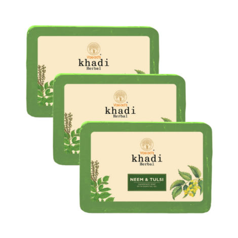 Buy Vagad's Khadi Neem-Tulsi Soap 125gm | Anti-Bacterial Soap | Reduces Acne and Pimples | Free from Parabens | Silicon-Free (Pack of 3)-Purplle