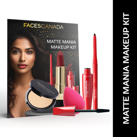 Buy FACES CANADA Matte Mania Makeup Kit - Kajal (0.35 gm) + Lipstick (4.2 gm) + Compact (9 gm) + Mascara (9.5 ml) + Beauty Blender | Pack of 5 | Makeup Kit For Women-Purplle