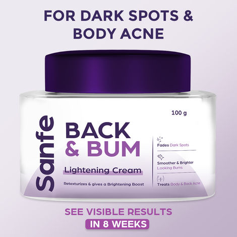 Buy Sanfe Back & Bum Cream for Dark Spots and Body Acne | Glycolic Acid, Lactic Acid & Urea | 11% AHA & Maximum Exfoliation | Remove Dead Skin for Women | 100 gm-Purplle