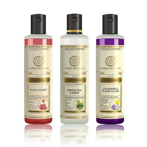 Buy Khadi Natural Body Wash Experience Combo (Rose & Honey 210 ml | Lavender & Ylang Ylang 210 ml | Green Tea & Mint 210 ml)-Purplle