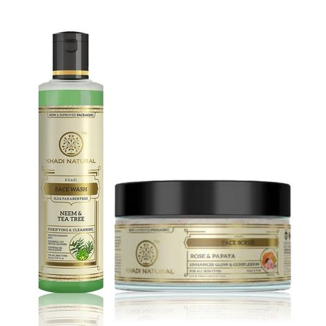 Buy Khadi Natural Face Wash & Scrub Combo (Neem & Teatree Face Wash 210 ml | Rose & Papaya Scrub 50 gm)-Purplle