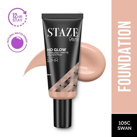 Buy Staze 9to9 HD Glow Poreless + Matte Foundation | 105C Swan | 18 ml-Purplle