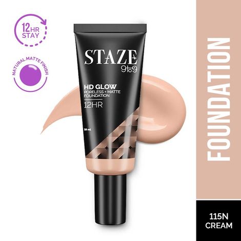 Buy Staze 9to9 HD Glow Poreless + Matte Foundation | 115N Cream | 18 ml-Purplle
