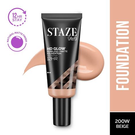 Buy Staze 9to9 HD Glow Poreless + Matte Foundation | 200W Beige | 18 ml-Purplle