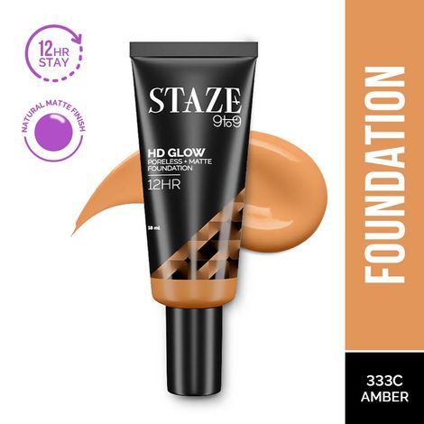 Buy Staze 9to9 HD Glow Poreless + Matte Foundation | 333C Amber | 18 ml-Purplle