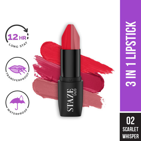 Buy Staze 9to9 Love Tri-Angle 3 in 1 Lipstick | 02 Scarlet Whisper | 3.8 gm-Purplle