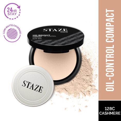Buy Staze 9to9 HD Bright Poreless + Oil Control Compact | 128C Cashmere | 9 gm-Purplle