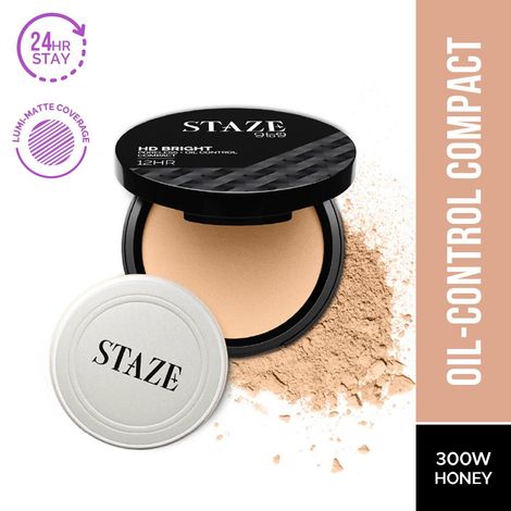 Buy Staze 9to9 HD Bright Poreless + Oil Control Compact | 300W Honey | 9 gm-Purplle