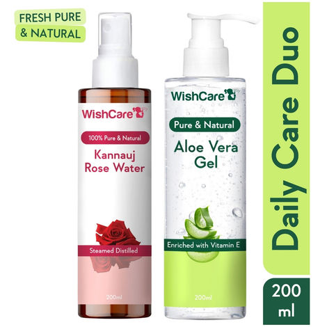 Buy WishCare Pure & Natural Aloe Vera Gel and Rose Water Combo of 2-Purplle