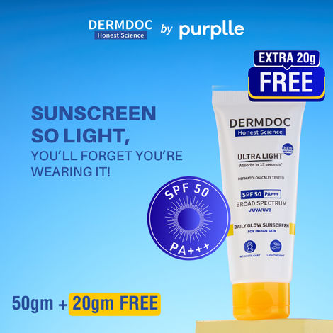 Buy DERMDOC Ultra Light SPF 50 PA+++ Daily Glow Sunscreen | SPF 50 | PA +++ | Lightweight | Quick Absorbing | Fragrance Free |-Purplle