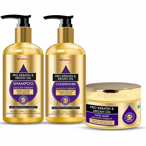 Buy St.Botanica Pro Keratin And Argan Oil Shampoo 300 ml + Conditioner 300 ml + Hair Mask 200 ml-Purplle