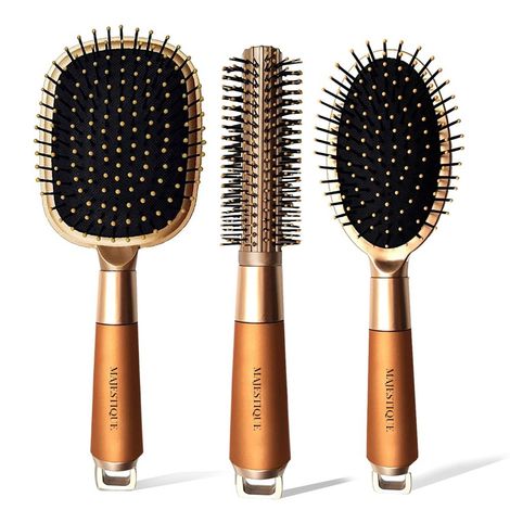 Buy Majestique Golden Series Round, Paddle and Detangle Hair Brush Set for Women & Men Pack of 3-Purplle