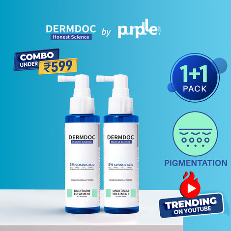 Buy DERMDOC by Purplle Combo Kit of 5% Glycolic Acid Under Arm Treatment (100ml) Pack of 2 | whitening underarms, darkened underarms, underarm lightening treatment, dark underarm spray, glycolic acid for skin lightening | hyperpigmentation under arms-Purplle