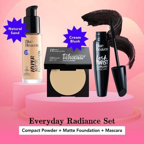 Buy Blue Heaven Everday Radiance Set 2 (Compact Powder - Cream Blush 201, Hyper Matte Foundation - 103 Natural Sand, Lash Twist Mascara - Black Pack) (8 g + 30 ml + 12 ml)-Purplle