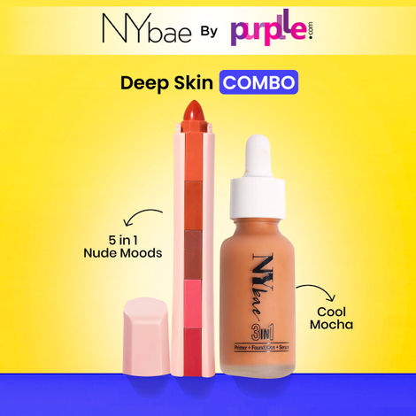 Buy NY Bae 5in1 Lipstick & Serum Foundation Duo - Deep Skin | Cool Mocha Foundation | Glowing Korean Skin | Celeb Glow | 5in1 Nude Lipsticks | Lip Crayon | Creamy Matte | Makeup Kit-Purplle